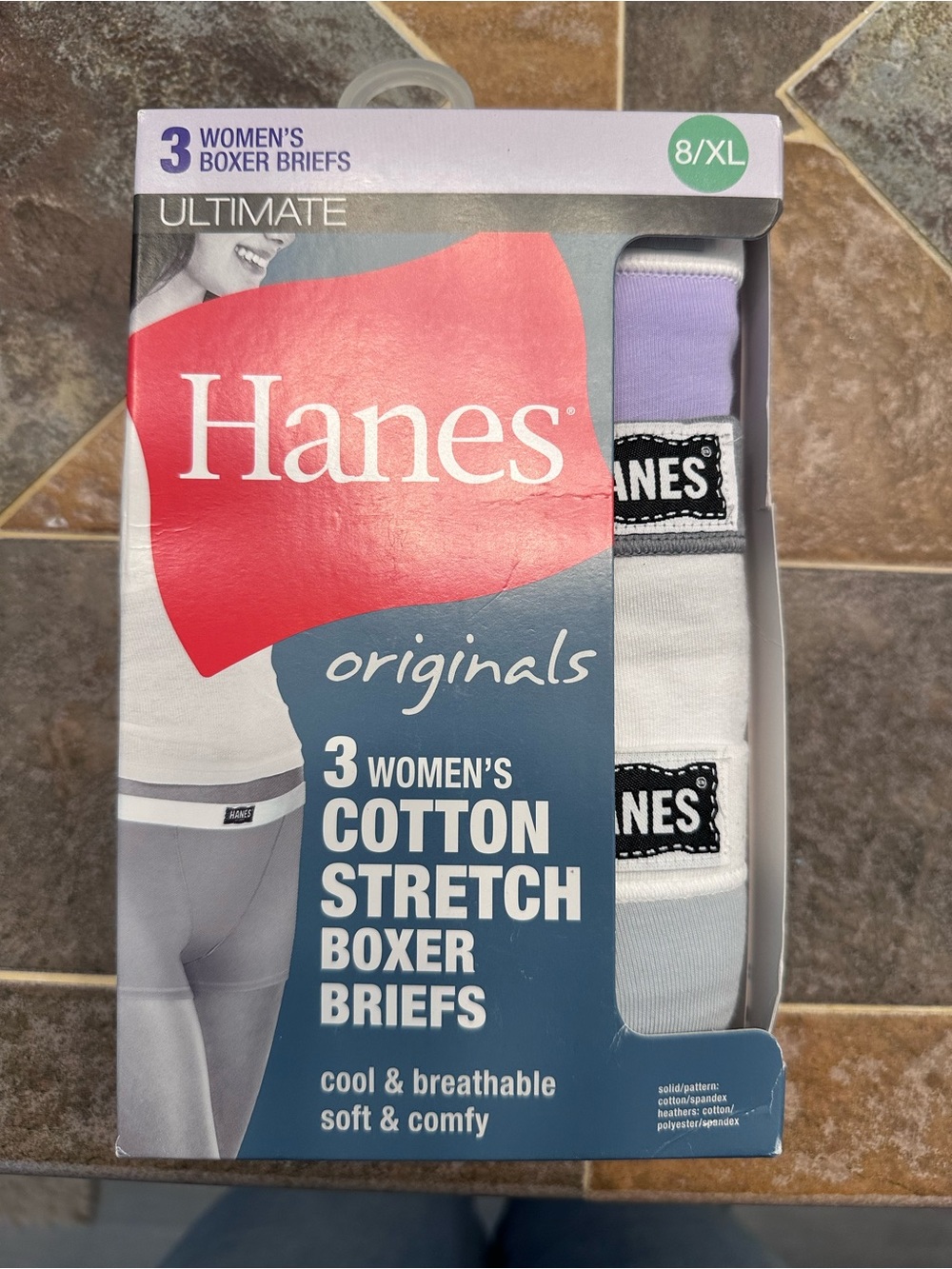Hanes Women's Cotton Stretch Boxer Briefs - White & Lavender (3 Pack)